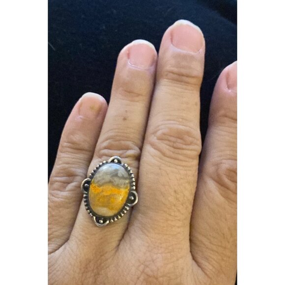 NEW Bumble Bee Jasper Beaded Sterling Silver Ring Size 6.5 / 7 - Picture 5 of 5